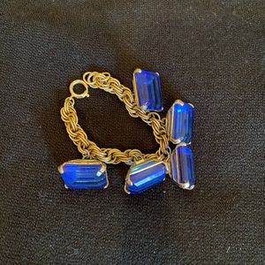 Vintage Chunky Charm Bracelet Costume with Blue Stones